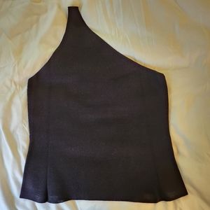 J Crew One-Shoulder Ribbed Black Crop Tank